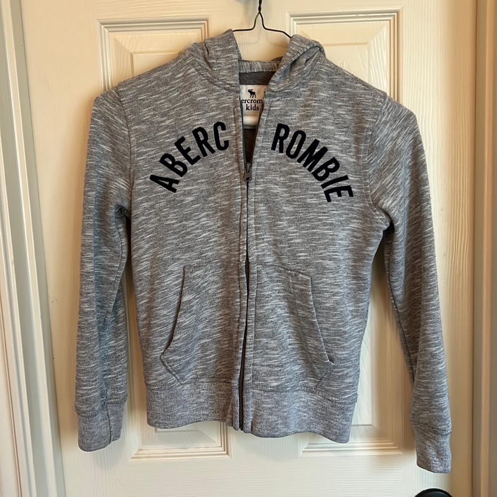 Boys grey Abercrombie zip up hoodie, size 7/8